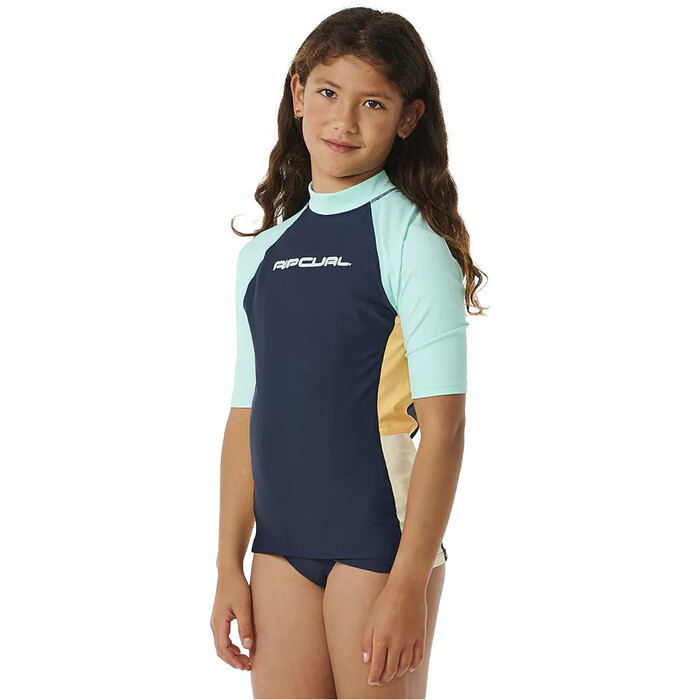 2024 Rip Curl Mdchen Block Party Kurzarm Lycra-Weste 12QGRV - Navy